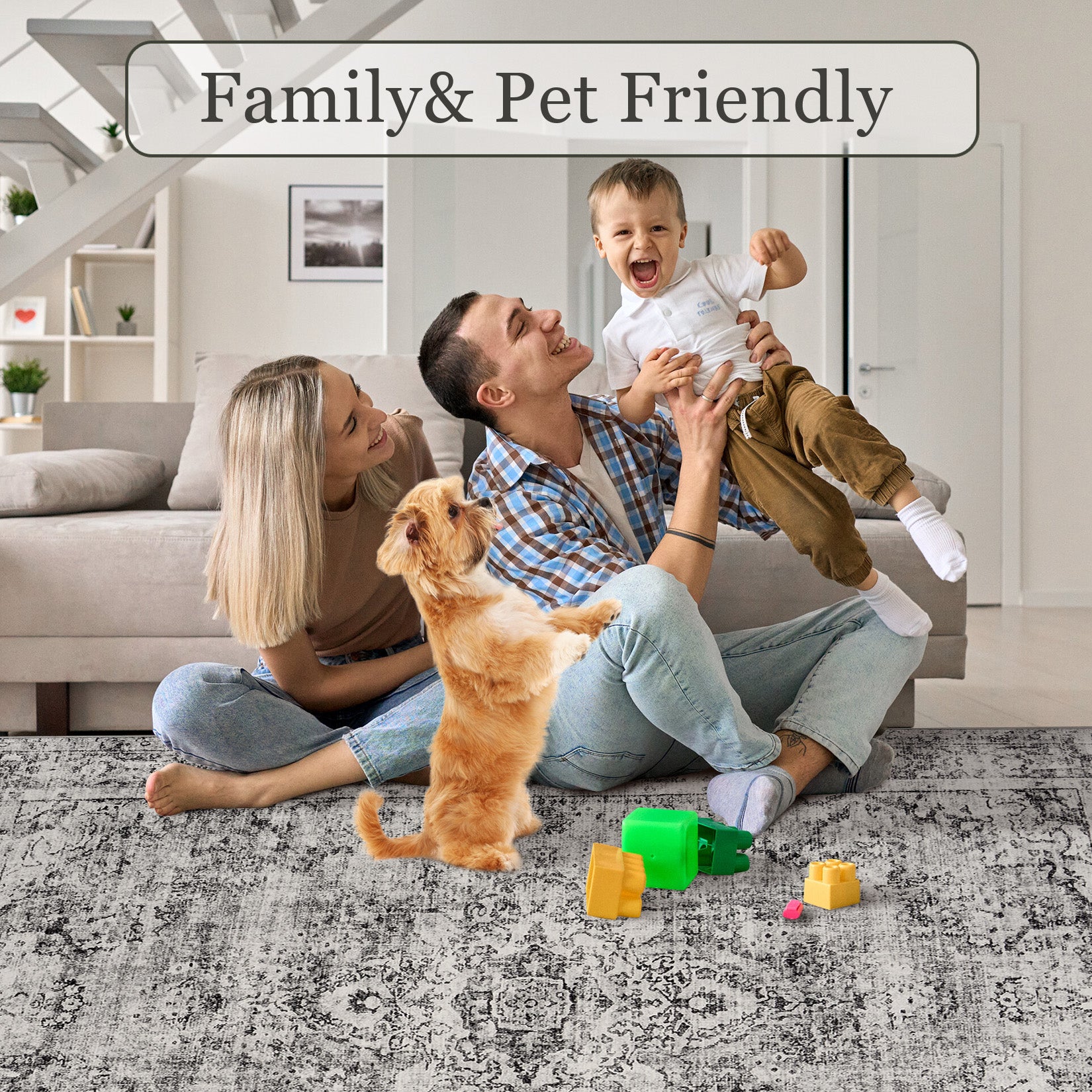 Garvee Area Rug Floral Washable Non-Slip Low-Pile Rugs for Living Room Kitchen, Lightweight, Soft, 0.3 Inch, Multi-Color