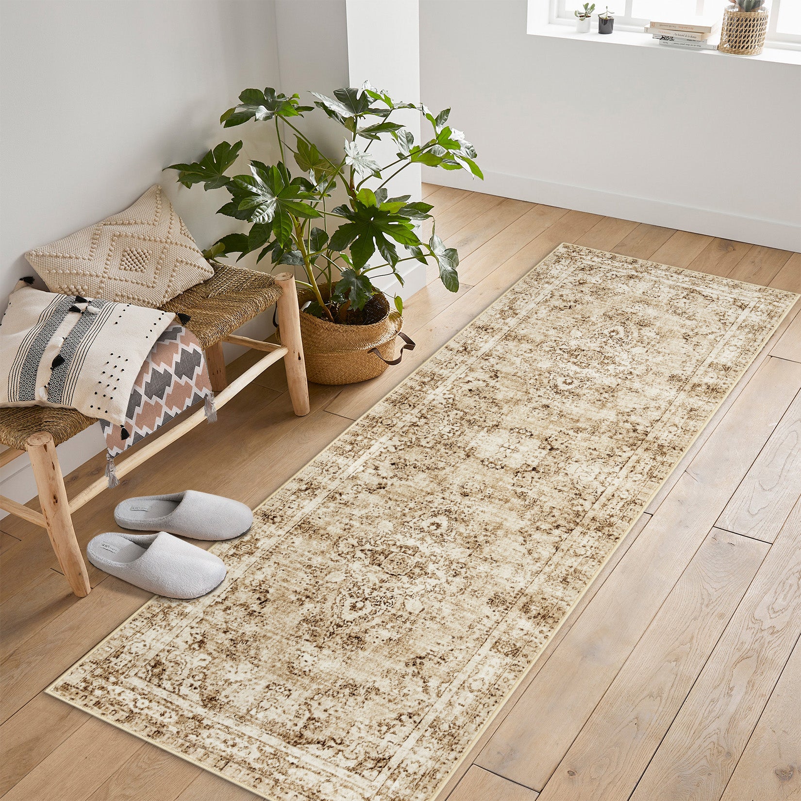 Garvee Area Rug Floral Washable Non-Slip Low-Pile Rugs for Living Room Kitchen, Soft Paisley Design, 0.3 Inch Thickness, Multi-Color