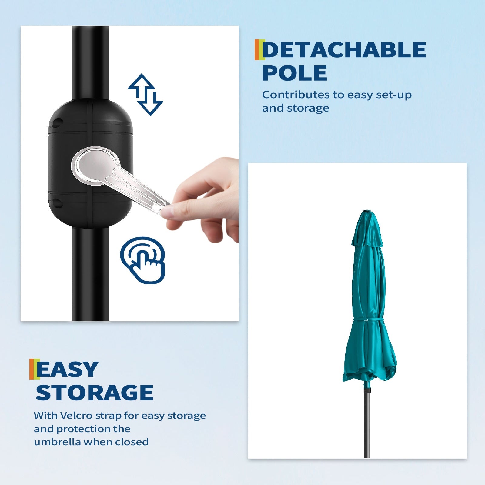 Garvee 9' Patio Umbrella, Outdoor Table Umbrella – Market Umbrella, Tilt & Crank, UV Waterproof, 8 Ribs, Turquoise