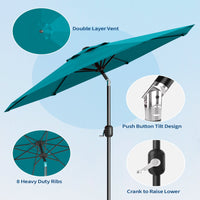 Garvee 9' Patio Umbrella, Outdoor Table Umbrella – Market Umbrella, Tilt & Crank, UV Waterproof, 8 Ribs, Turquoise