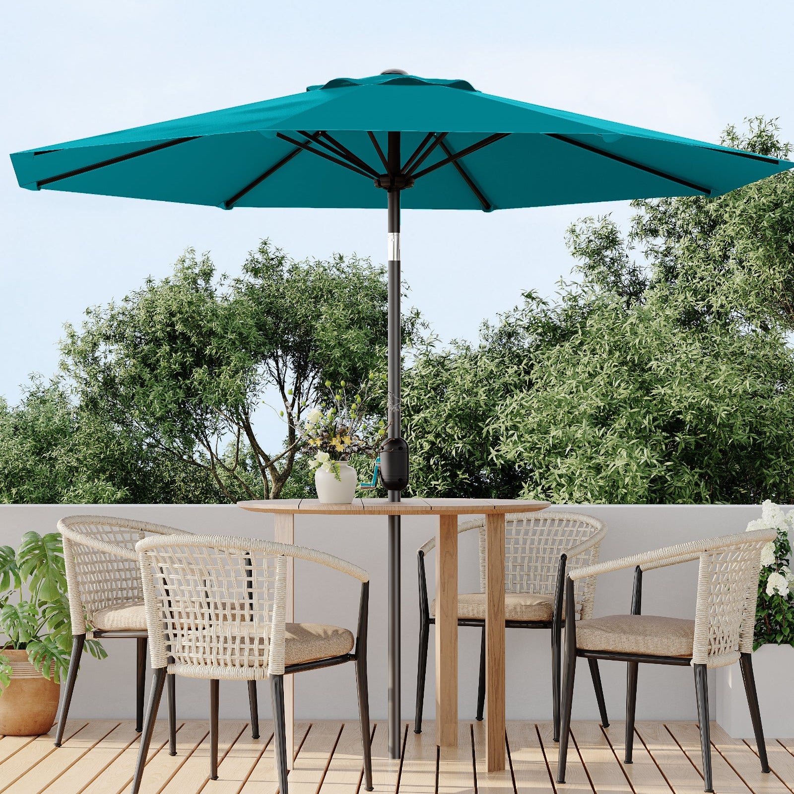 Garvee 9' Patio Umbrella, Outdoor Table Umbrella – Market Umbrella, Tilt & Crank, UV Waterproof, 8 Ribs, Turquoise