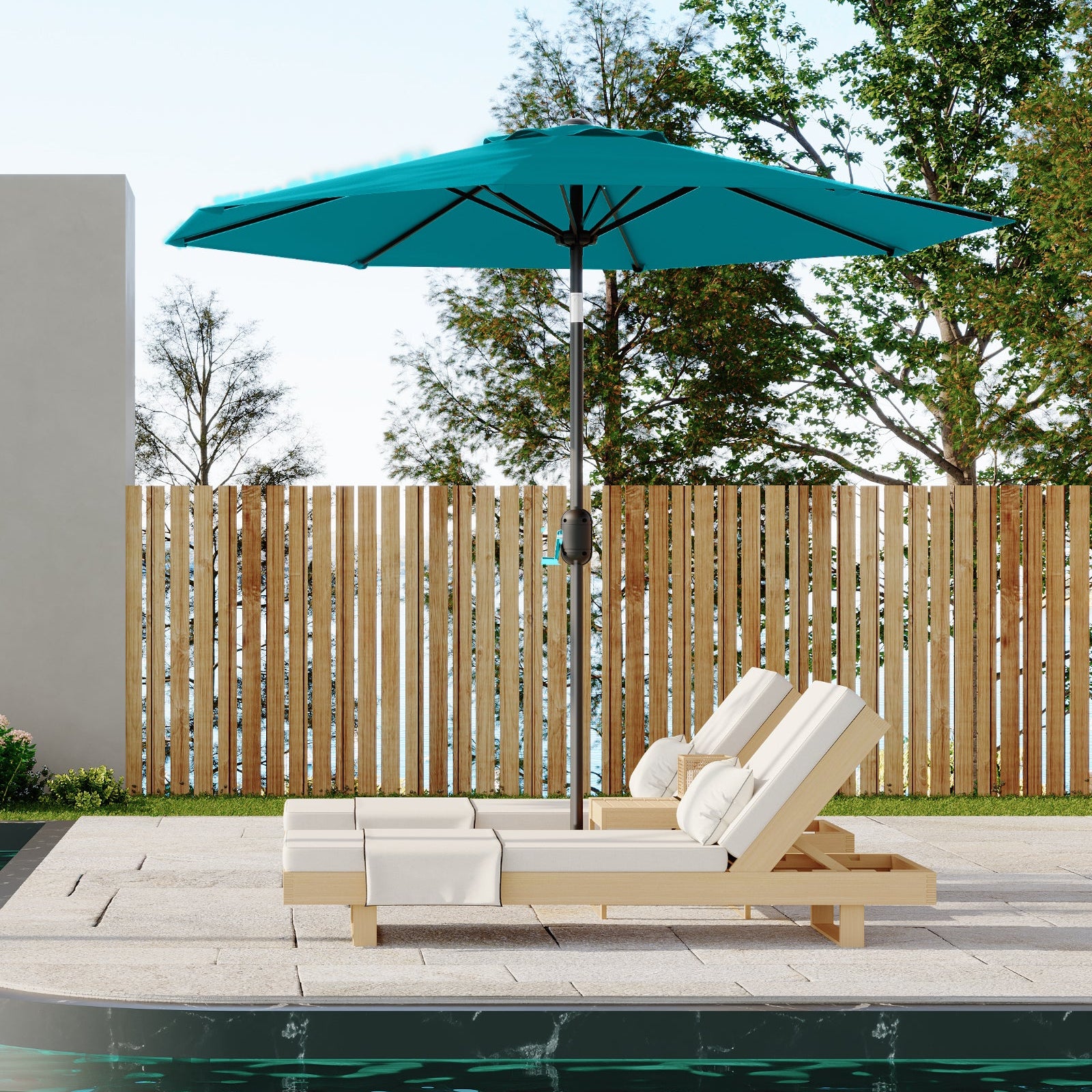 Garvee 9' Patio Umbrella, Outdoor Table Umbrella – Market Umbrella, Tilt & Crank, UV Waterproof, 8 Ribs, Turquoise