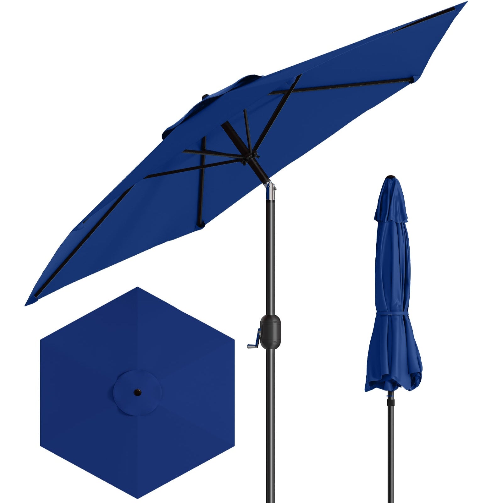 Garvee 7.5' Outdoor Patio Umbrella, Market Umbrella, 6 Sturdy Ribs UV Protection Waterproof, Navy