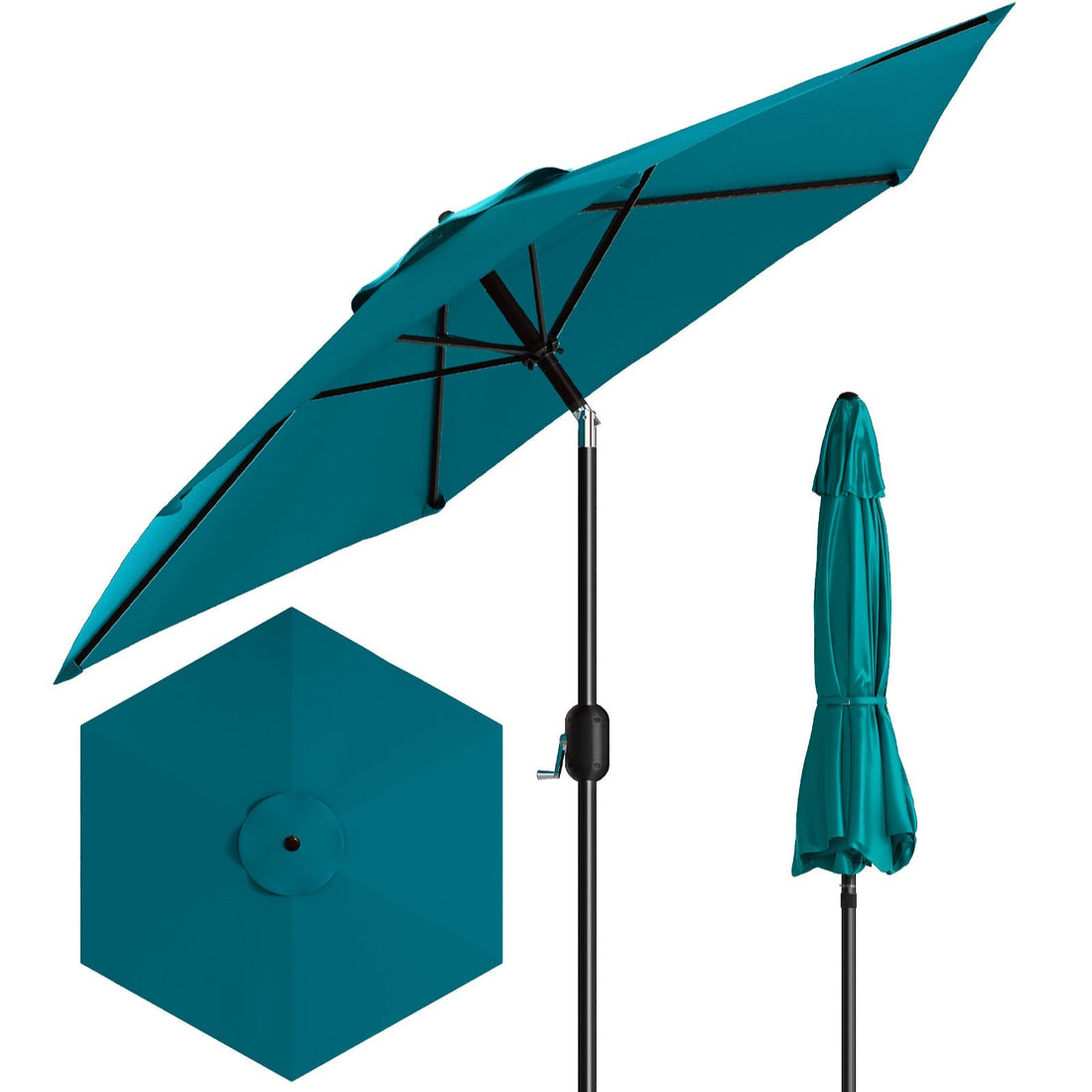Garvee 7.5' Outdoor Patio Umbrella, Market Umbrella, 6 Sturdy Ribs UV Protection Waterproof, Turquoise-blue