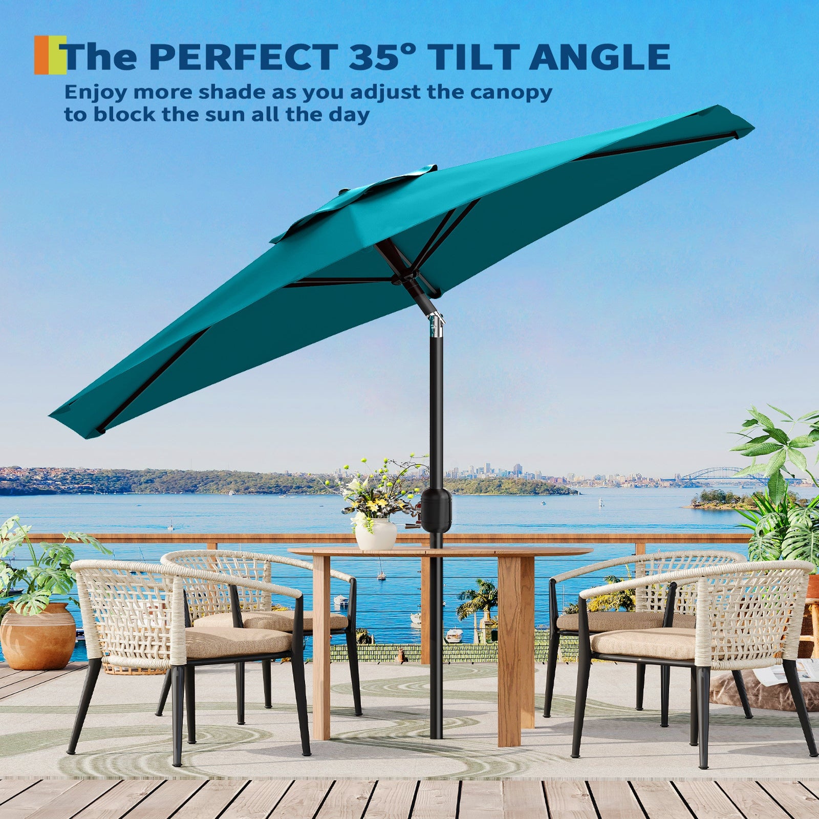 Garvee 7.5' Outdoor Patio Umbrella, Market Umbrella, 6 Sturdy Ribs UV Protection Waterproof, Turquoise-blue