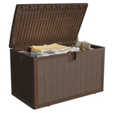 Garvee 130 Gallon Heavy Duty Outdoor Storage Box - Waterproof Deck Box for Patio Cushions & Garden Tools, Gas Lift Lid & Seat, All-Weather Resistant, Brown - Brown