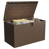 Garvee 120 Gallon Heavy Duty Outdoor Storage Box, Waterproof Resin Deck Box with Gas Lift Lid, Lockable Patio Storage Bin for Cushions, Garden Tools & Pool Supplies, Brown - 