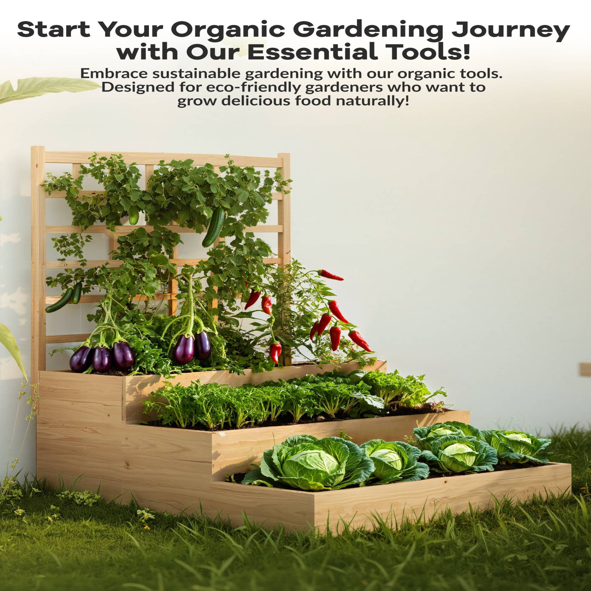 Garvee Vertical Wooden Garden Planter with Trellis, 3-Tier Raised Bed, Open-Base Drainage, Fir Wood, Modular Setup, Patio & Backyard