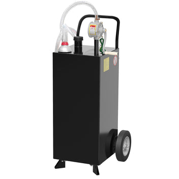 Garvee 30 Gallon Fuel Caddy with Manual Pump, 9.8 ft UV-Resistant Hose Tank Gauge Ground Clamp 2 Wheels, Portable Gas Diesel Tank for Car Boat ATV Lawn Mower, Black