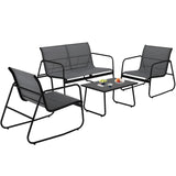 Garvee 4-Piece Patio Furniture Set - Outdoor Conversation Set w/ Glass Coffee Table, Heathered Grey Cushions & Black Frame (Grey) - Grey