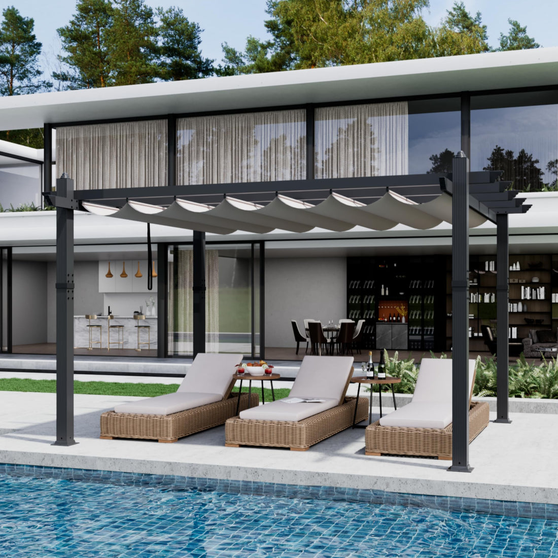 Garvee 12x20 Ft Aluminum Pergola with Adjustable Canopy, Reinforced Powder-Coated Frame, Waterproof UV-Resistant Canopy, Stable Base, Outdoor Garden Deck Shelter