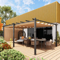 Garvee 12x20 Ft Aluminum Pergola with Adjustable Canopy and Reinforced Frame, Powder-Coated Metal, Waterproof UV-Resistant Canopy, Stable Base, Outdoor Backyard Deck