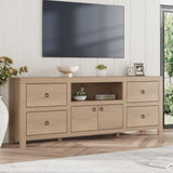 Garvee Farmhouse TV Stand for 80 Inch TVs, Long Entertainment Center with 6 Storage Drawer & Soundbar Shelf, Brown Television Consoles Stands for Living Room, Bedroom - Original Wood