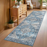 Garvee Hallway Runner Rug 2x6 Washable Vintage Floral Rug Ultra Soft Lightweight Accent Throw Rug Non Slip Foldable Medallion Carpet Runner for Bedroom Kitchen Laundry Room, Blue - Blue