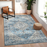 Garvee Extra Large Washable Area Rug 10x13 Vintage Medallion Living Room Rug Foldable Low Pile Floral Oriental Indoor Carpet Ultra Soft Non Slip Traditional Accent Throw Rug Home Decor, Blue - Blue