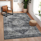Garvee Extra Large Washable Area Rug 10x13 Vintage Medallion Living Room Rug Foldable Low Pile Floral Oriental Indoor Carpet Ultra Soft Non Slip Traditional Accent Throw Rug Home Decor, Dark Grey - Dark Gray