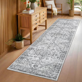 Garvee Hallway Runner Rug 2x6 Washable Vintage Floral Rug Ultra Soft Lightweight Accent Throw Rug Non Slip Foldable Medallion Carpet Runner for Bedroom Kitchen Laundry Room, Light Grey - Light Gray