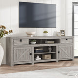 Farmhouse TV Stand for 80 Inch TVs, Long Entertainment Center with 4 Storage Drawers & 3 Open Shelf, Grey Television Consoles Stands for Living Room, Bedroom - Gray