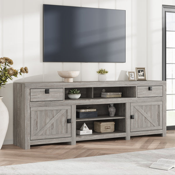 Farmhouse TV Stand for 80 Inch TVs, Long Entertainment Center with 4 S
