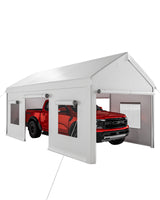 Garvee 10x20ft Portable Garage Carport Heavy Duty Steel Frame Removable Sidewalls Roll-Up Windows 180G PE Tarp Yellow Outdoor Shelter - White