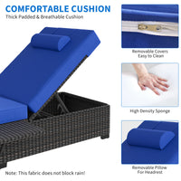 Garvee Set of 2 Outdoor Chaise Lounge Chairs, PE Rattan Recliners with Adjustable Backrest & Side Table, Thick Blue Cushions, All-Weather Steel Frame for Poolside Patio, Brown Rattan