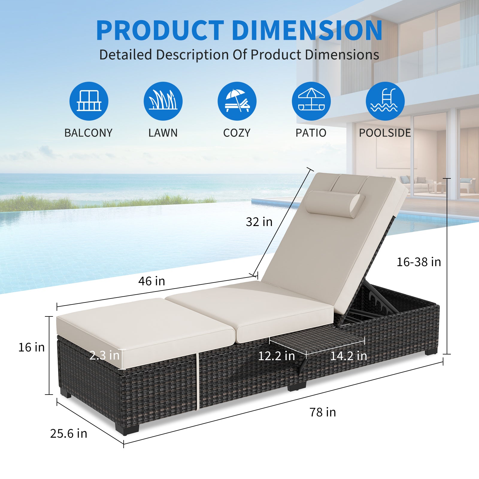 Garvee 2-Piece Outdoor Chaise Lounge Set PE Rattan Recliners with Adjustable Backrest, Side Table & Plush Earth Gray Cushions, All-Weather Steel Frame