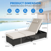 Garvee 2-Piece Outdoor Chaise Lounge Set PE Rattan Recliners with Adjustable Backrest, Side Table & Plush Earth Gray Cushions, All-Weather Steel Frame