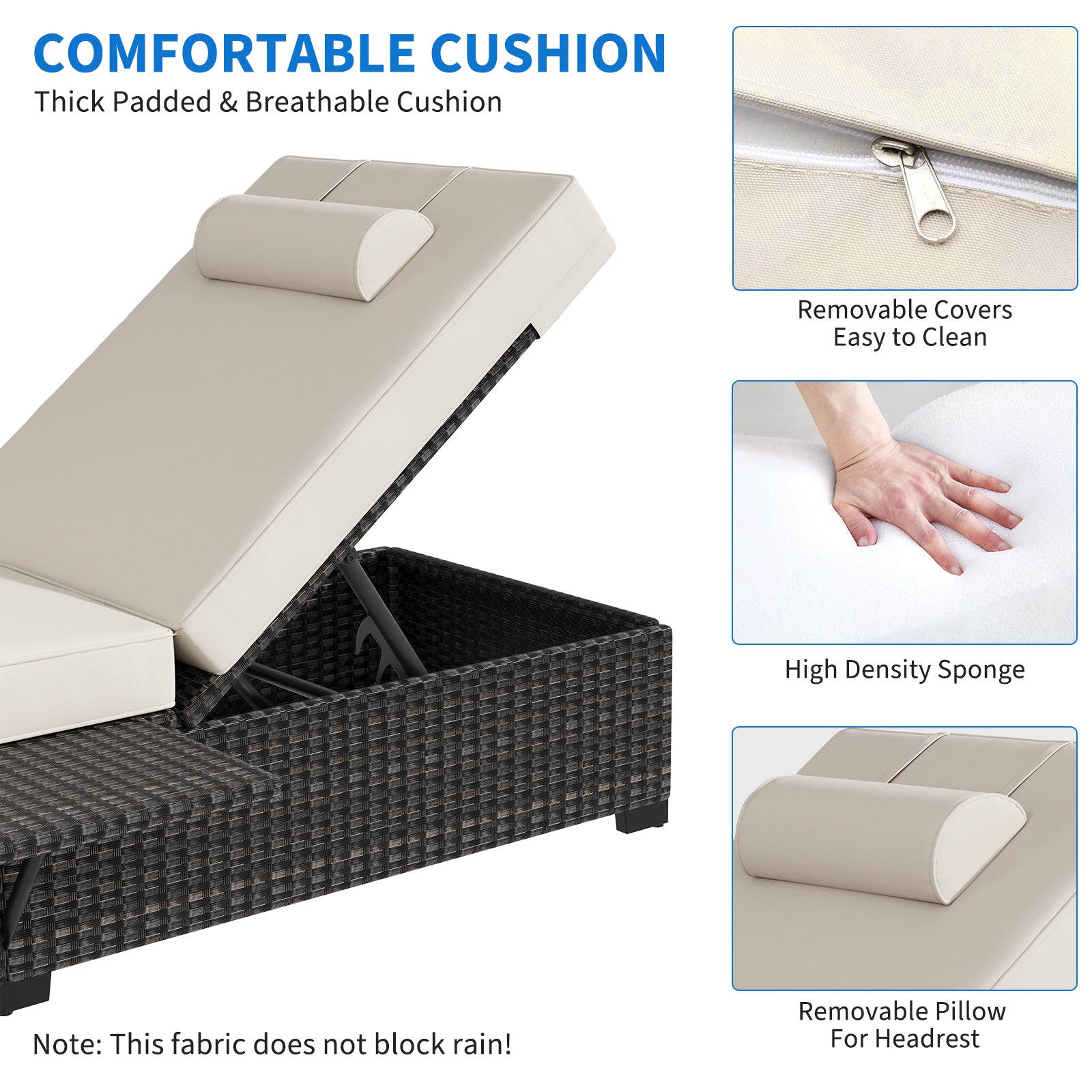 Garvee 2-Piece Outdoor Chaise Lounge Set PE Rattan Recliners with Adjustable Backrest, Side Table & Plush Earth Gray Cushions, All-Weather Steel Frame