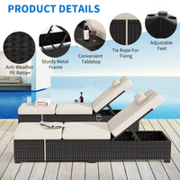 Garvee 2-Piece Outdoor Chaise Lounge Set PE Rattan Recliners with Adjustable Backrest, Side Table & Plush Earth Gray Cushions, All-Weather Steel Frame