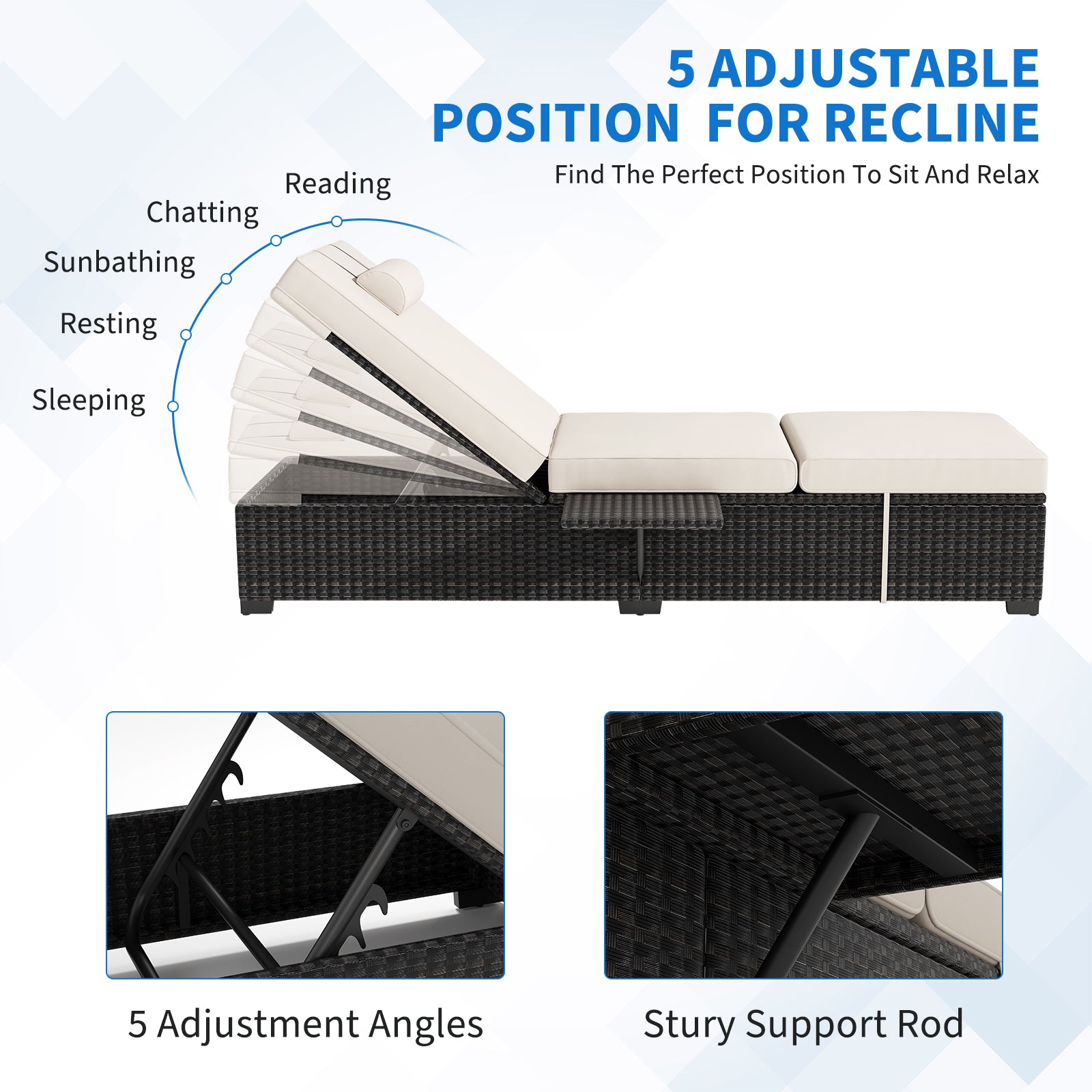 Garvee 2-Piece Outdoor Chaise Lounge Set PE Rattan Recliners with Adjustable Backrest, Side Table & Plush Earth Gray Cushions, All-Weather Steel Frame