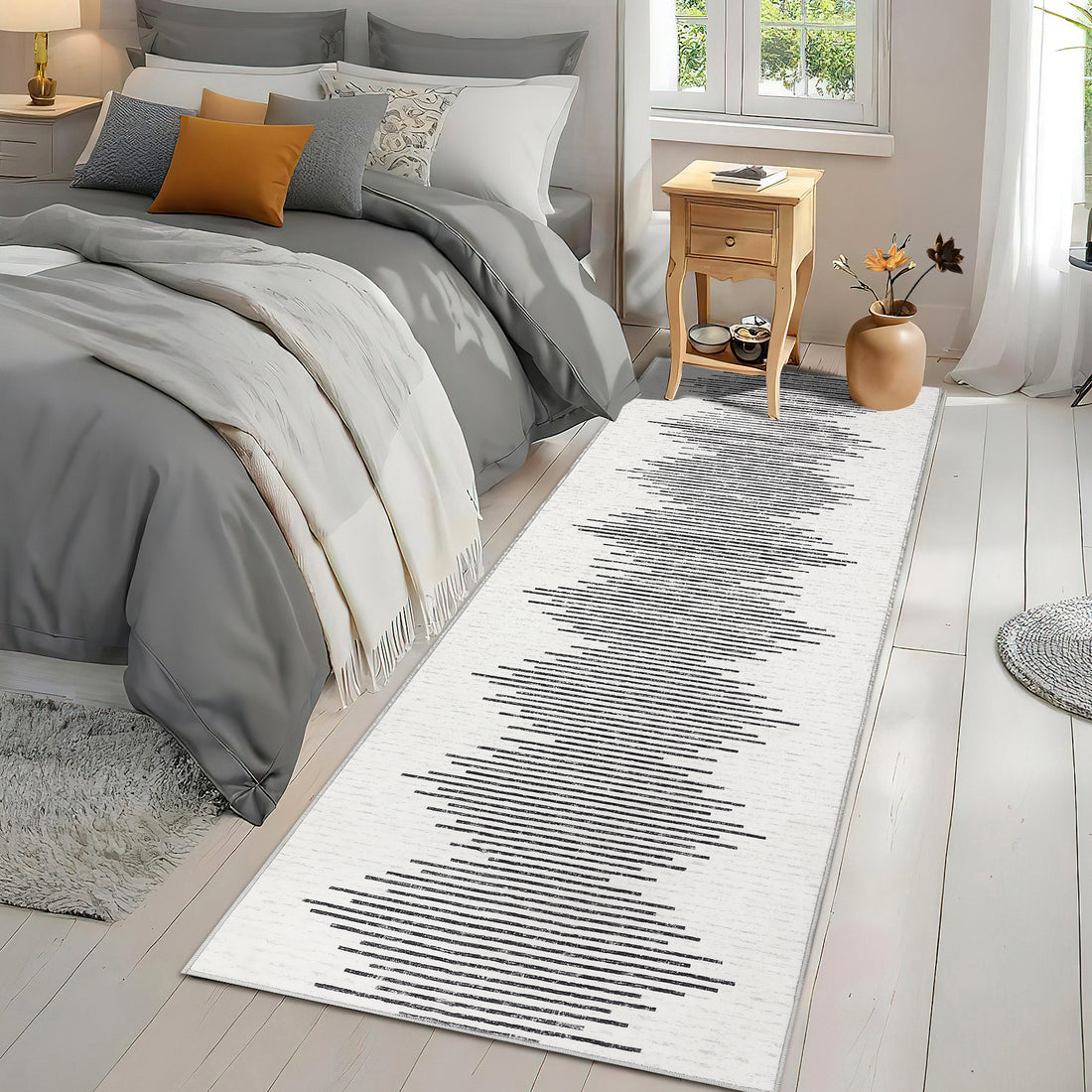 Garvee Washable Runner Rug 2x6 Modern Stripe Geometric Runner, Soft Thin Low Pile Abstract Entryway Rug, Indoor Non Shedding Foldable Floor Carpet, Accent Printed Mat for Hallway, Beige