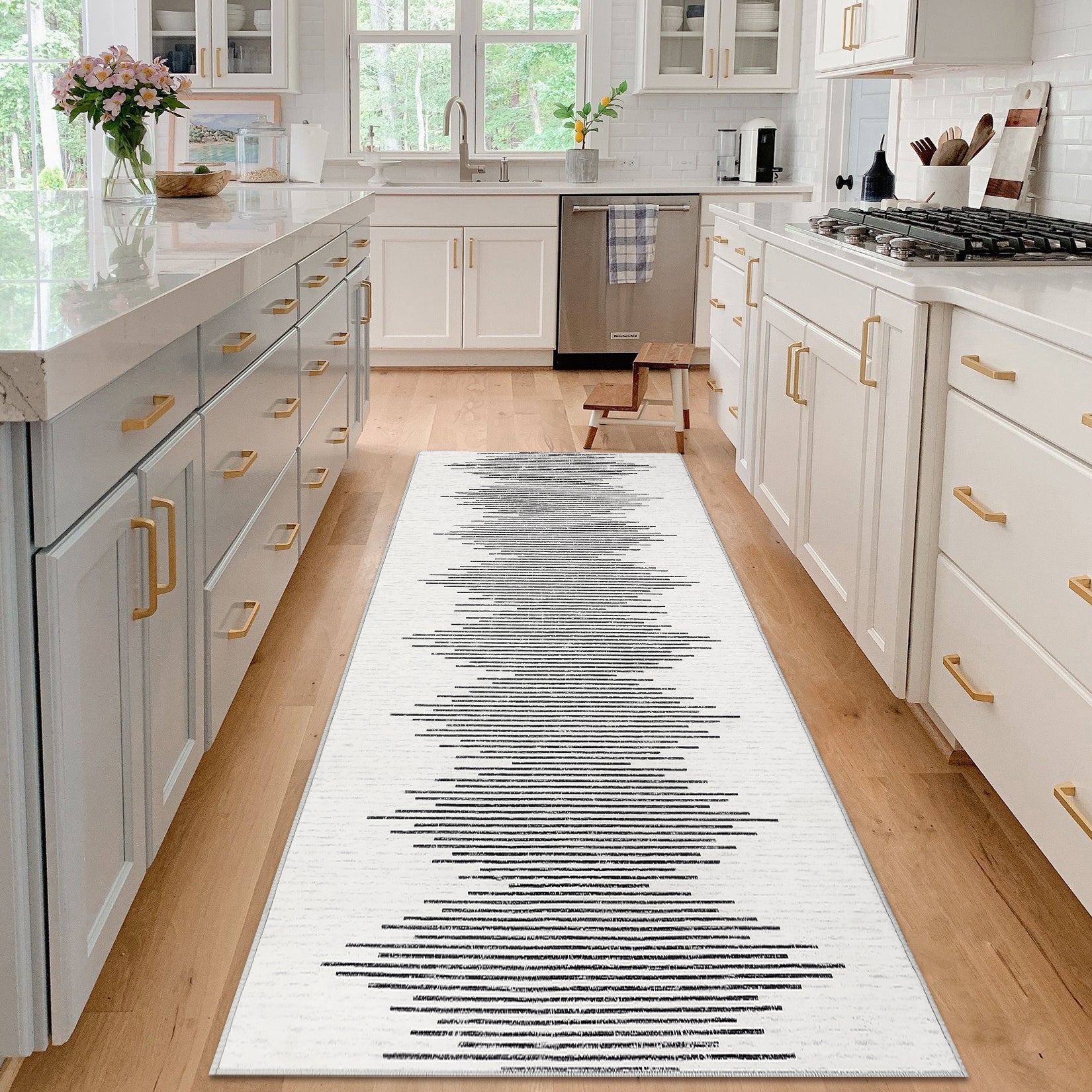 Garvee Washable Runner Rug 2x6 Modern Stripe Geometric Runner, Soft Thin Low Pile Abstract Entryway Rug, Indoor Non Shedding Foldable Floor Carpet, Accent Printed Mat for Hallway, Beige