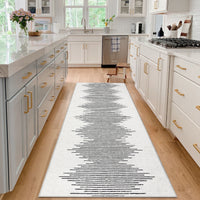 Garvee Washable Runner Rug 2x6 Modern Stripe Geometric Runner, Soft Thin Low Pile Abstract Entryway Rug, Indoor Non Shedding Foldable Floor Carpet, Accent Printed Mat for Hallway, Beige