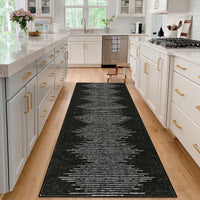 Garvee Washable Runner Rug 2x6 Modern Stripe Geometric Runner, Soft Thin Low Pile Abstract Entryway Rug, Indoor Non Shedding Foldable Floor Carpet, Accent Printed Mat for Hallway, Black-Middle Striped