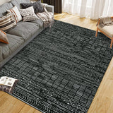 Garvee 10'x13' Area Rug Boho Textured Design Living Room Non Slip Low-Pile Soft Tribal Print Bedroom Rug Stain Resistant Playroom Carpet Office Black - Black