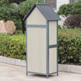 Garvee Large Capacity Wooden Tool Shed with Metal Frame & Pointed Roof - 3-Tier Adjustable Shelves Outdoor Storage Cabinet - Waterproof Garden Shed for Lawn Mowers, Yard Tools, Gray