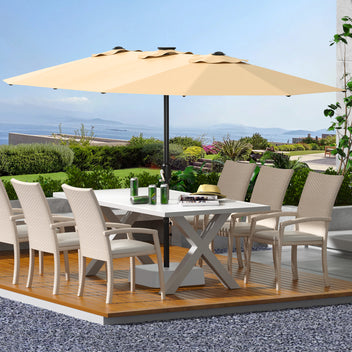 Garvee 13' Double-Sided Umbrella, Outdoor Patio Umbrellas, Rectangle Market Umbrella with Crank Handle, Large Patio Umbrell for Poolside Backyard, Beige
