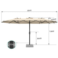 Garvee 13' Double-Sided Umbrella, Outdoor Patio Umbrellas, Rectangle Market Umbrella with Crank Handle, Large Patio Umbrell for Poolside Backyard, Beige