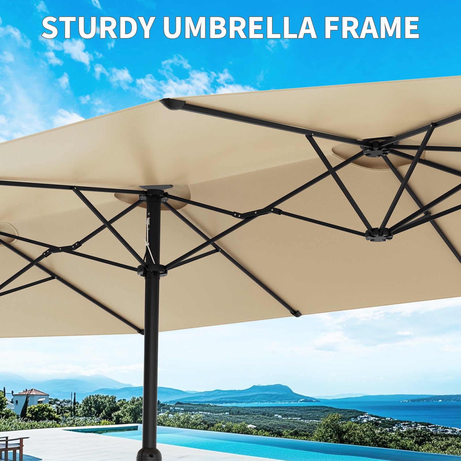 Garvee 13' Double-Sided Umbrella, Outdoor Patio Umbrellas, Rectangle Market Umbrella with Crank Handle, Large Patio Umbrell for Poolside Backyard, Beige