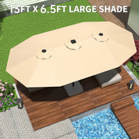 Garvee 13' Double-Sided Umbrella, Outdoor Patio Umbrellas, Rectangle Market Umbrella with Crank Handle, Large Patio Umbrell for Poolside Backyard, Beige