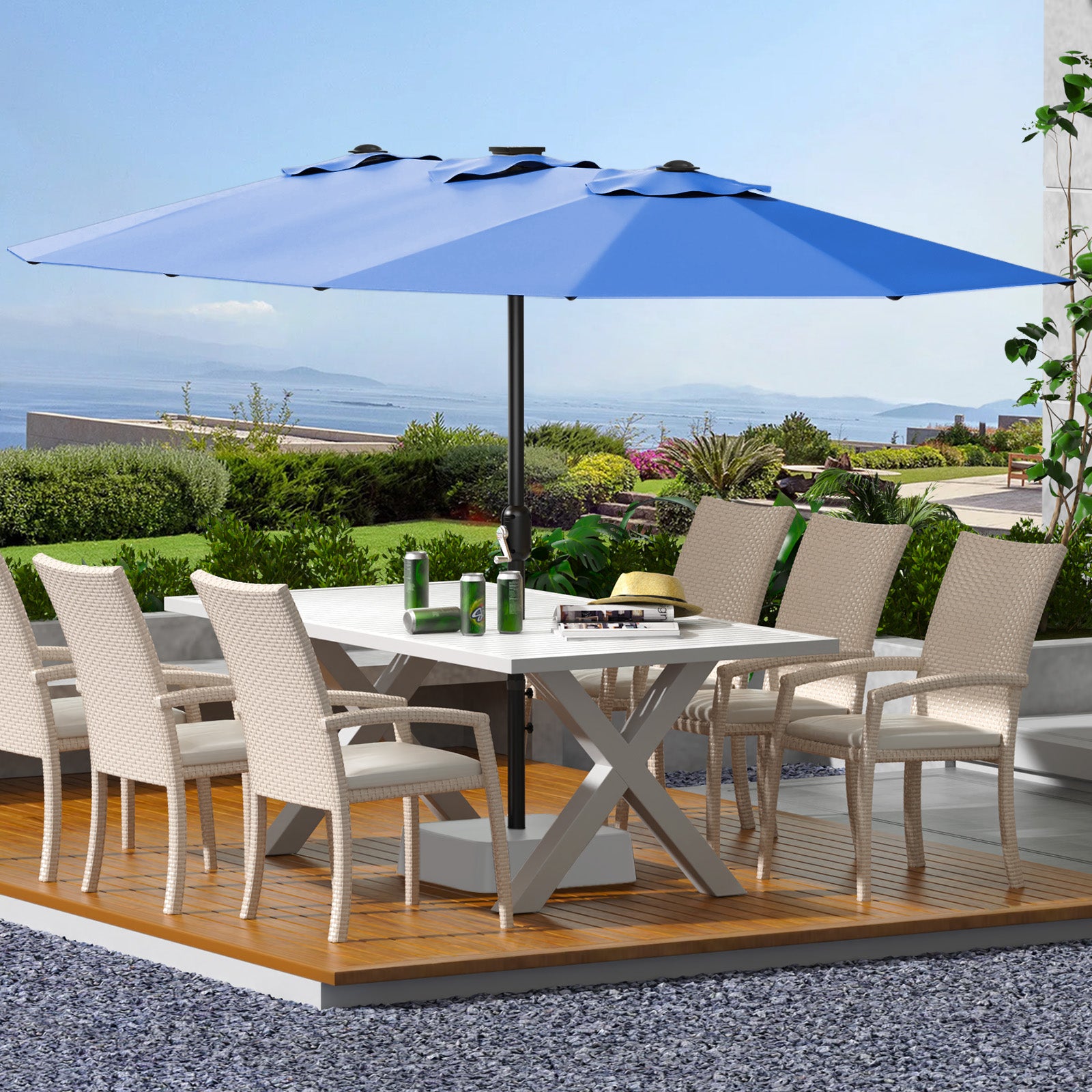 Garvee 13' Double-Sided Umbrella, Outdoor Patio Umbrellas, Rectangle Market Umbrella with Crank Handle, Large Patio Umbrell for Poolside Backyard