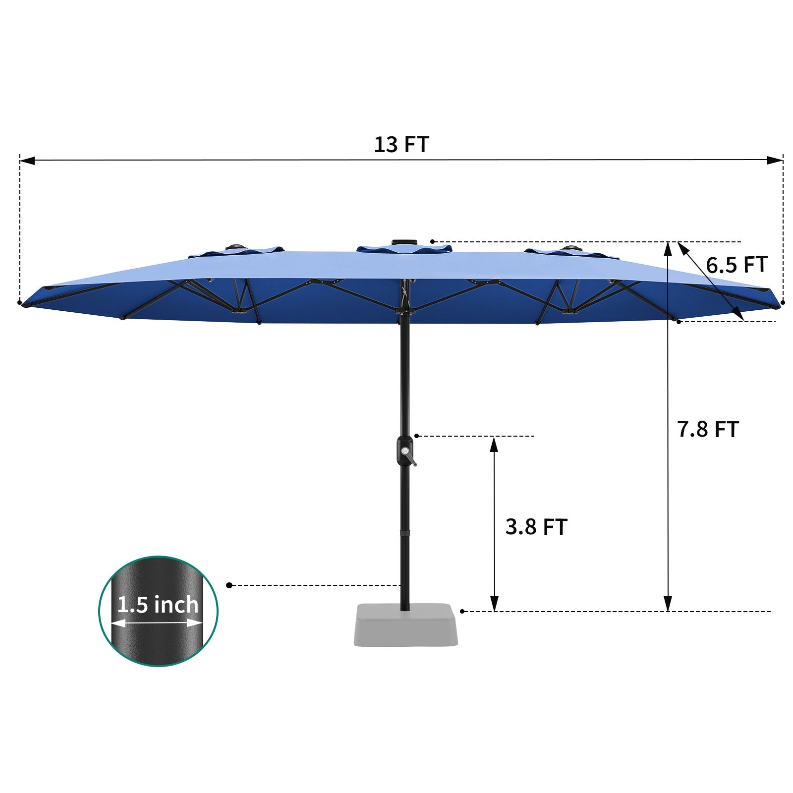 Garvee 13' Double-Sided Umbrella, Outdoor Patio Umbrellas, Rectangle Market Umbrella with Crank Handle, Large Patio Umbrell for Poolside Backyard, Navy Blue