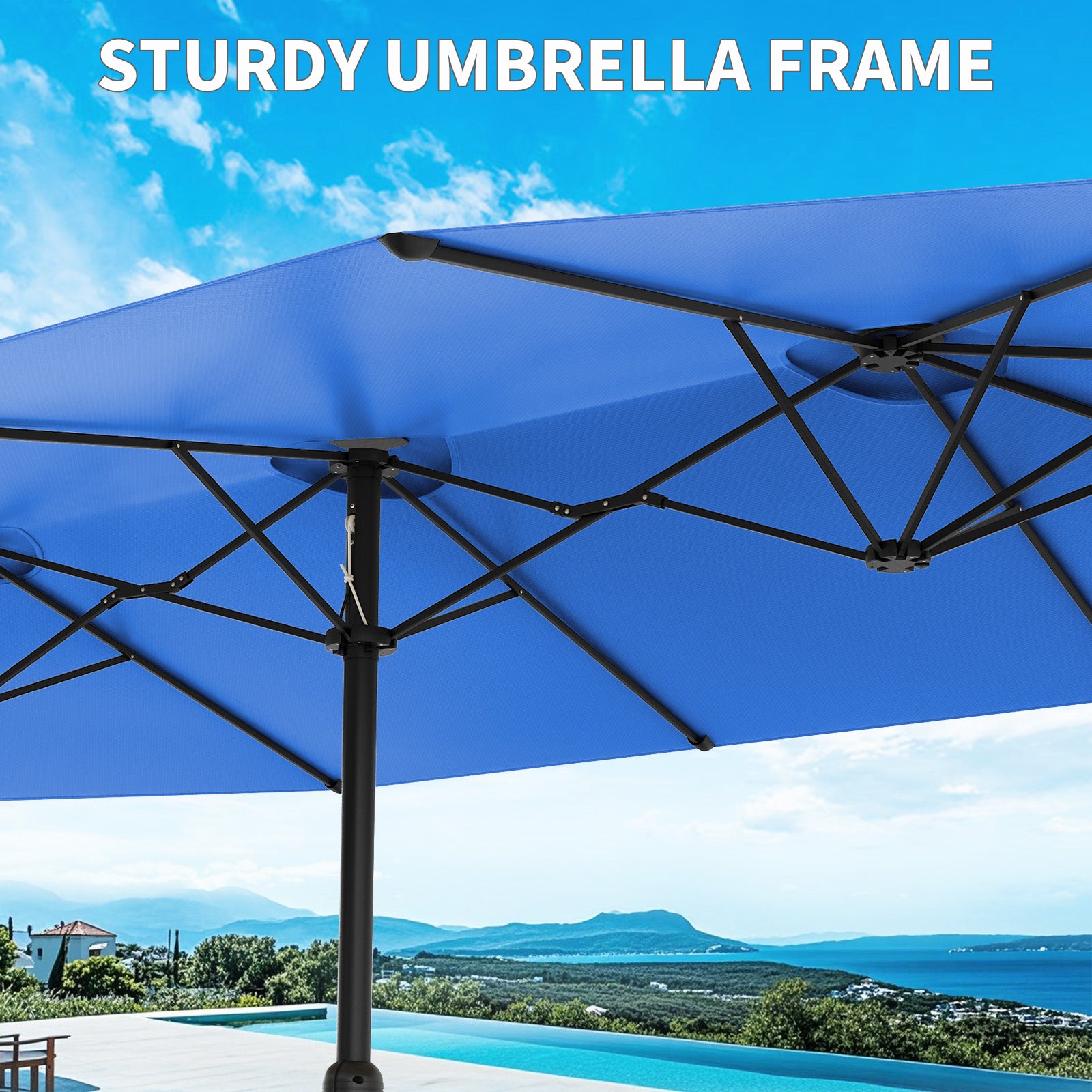 Garvee 13' Double-Sided Umbrella, Outdoor Patio Umbrellas, Rectangle Market Umbrella with Crank Handle, Large Patio Umbrell for Poolside Backyard, Navy Blue