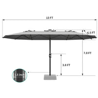 Garvee 13' Double-Sided Umbrella, Outdoor Patio Umbrellas, Rectangle Market Umbrella with Crank Handle, Large Patio Umbrell for Poolside Backyard, Grey