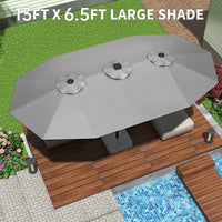 Garvee 13' Double-Sided Umbrella, Outdoor Patio Umbrellas, Rectangle Market Umbrella with Crank Handle, Large Patio Umbrell for Poolside Backyard, Grey
