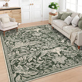 Garvee Tiger 5x7 Area Rug Modern Washable Throw Rug, Non-Slip Non-Shedding Botanical Floor Cover for Bedroom, Ultra Thin Stain Resistant Indoor Foldable Carpet for Office Dining Room, Green - Green