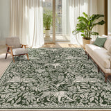 Garvee Tiger Washable Area Rug 9x12 Large Modern Living Room Rug, Non Slip Botanical Floor Cover for Dining Room, Ultra Thin Soft Indoor Foldable Carpet for Bedroom Guest Room, Green - Green