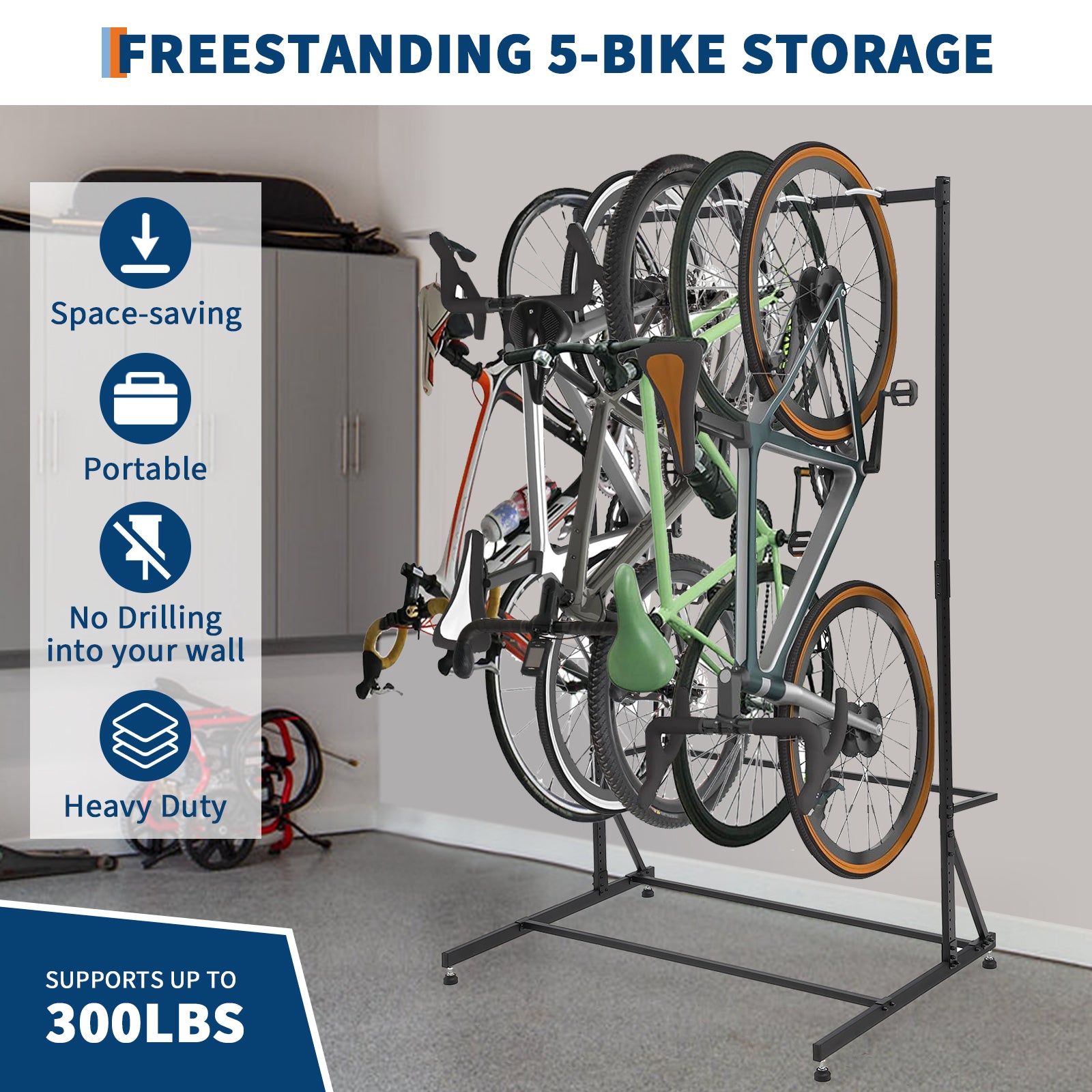 Garvee Heavy Duty Freestanding 5 Bike Storage Rack With Adjustable