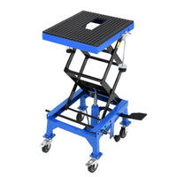 Garvee 350 lbs Hydraulic Motorcycle Lift Jack Table - Foot-Operated Scissor Lift with Anti-Slip Platform, Drainage Rubber Mat, and J-Hooks for Motorcycle, ATV, and Dirt Bike Maintenance, Blue