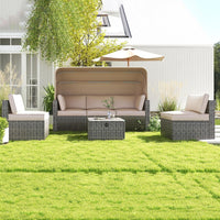 Garvee 6 Piece Set of Outdoor Daybeds, Daybed with Retractable Canopy